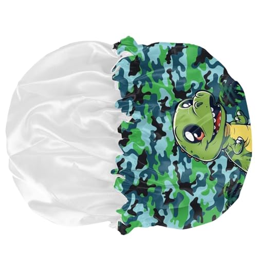 Image of Kids Satin Bonnet Satin Sleep Cap Elastic Band Hat Night Sleeping Head Hair Cover Comfortable Sleeping Beanie Toddler Children Baby Daily Casual Headwear Green Dinosaur Print