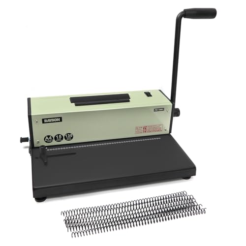 RAYSON Spiralbindegerät, 4:1 Teilung, mit Elektrischer Binderolle, 46 Löcher, A4, PD-1501