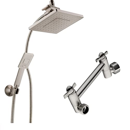 Cabezal de Ducha BRIGHT SHOWERS con Aspersor Manual, Manguera de 5 ft y Extensión de Brazo Ajustable de 5 pulgadas, Acabado Cepillado