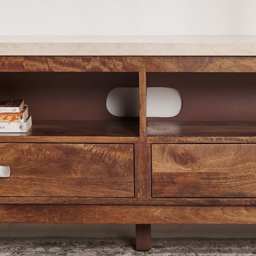Image of Home Centre | Giza Composite Marble Top TV Unit | TV Unit for Living Room | Solid Wood | Beige | 1 Year Warranty