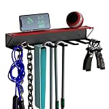Home Gym Storage Accessory Rack Organizer with Shelf 8 Steel Hooks, Multi-Purpose Workout Gear Equipments, Fitness Resistance Bands, Lifting Belts Wall Rack Holder- MK713B