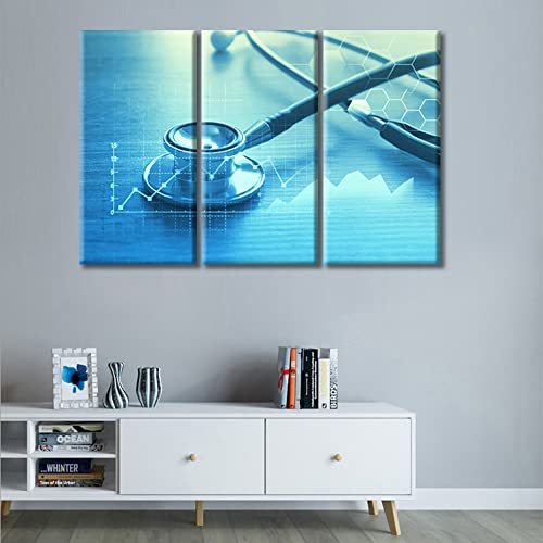 Image of TUMOVO Stethoscope Artwork Wall Decor Posters and Prints 3 Panels Clinical Laboratory Pictures Wall Decor for Bedroom Poster Medical Art Prints Framed Ready to Hang (42 inch Wx28 H)
