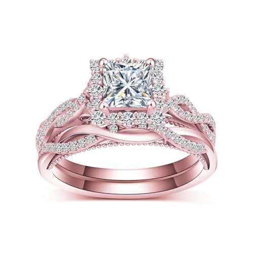 Princess Cut Moissanite Infinity Wedding Ring Set, 10k/14k/18k Real Gold Halo Engagement Ring Sets for Women Gift for Anniversary Wedding Free Engraved2