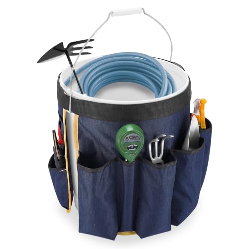 WISEPRO Werkzeug Eimer Organizer, Organizer für Gartengeräte. 900D Oxford-Stoff mit 12 Fächern für Gartenreinigung, Rasenpflege(für 5-Gallonen-Eimer)