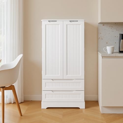 Bealife Armario Despensa Cocina, Alacena de Cocina Alta con 2 Cajones con Estantes Ajustables, para Comedor Salón, Blanco, 120x40x60cm - imagen 5