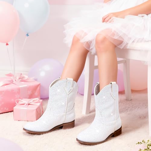 Image of Motasha Toddler Girls Cowgirl Boots Glitter Toddler Cowboy Boot Ankle Girls Boots Little Kids Horse Riding Shoes Party Birthday