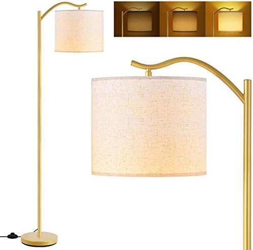Floor Lamp for Living Room,LED Arched Floor Lamp,Tall Modern Standing Lamp with Linen Shade,3 Brightness Levels,E26 Socket, Footswitch,Montage Mid Century Floor Lamp for Bedrooms,Office ,Gold