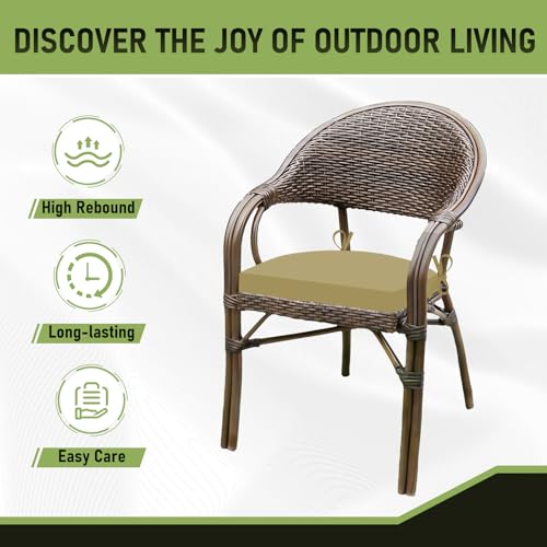 Image of Basic Beyond Outdoor Chair Cushions Set of 4, Outdoor Cushions for Patio Furniture, Water Resistant Patio Chair Cushions with 2 Ties, 17x16x2, Khaki