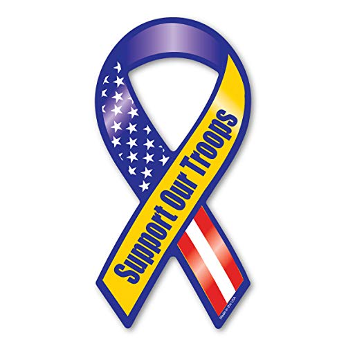 Blue/Yellow Support Our Troops Mini Ribbon Magnets