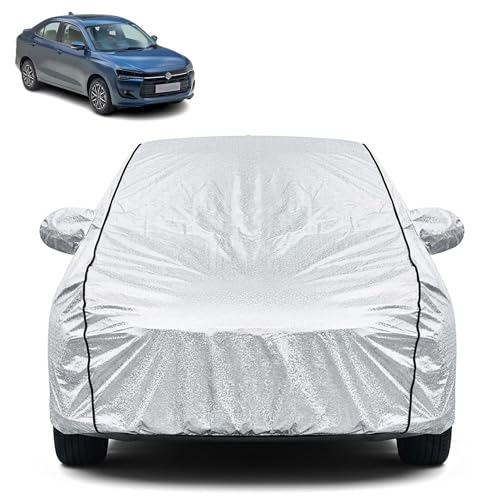 Image of Waterproof Car Cover for Maruti Suzuki Swift Dzire | Dustproof, UV Resistant & Scratch Protection | Soft Cotton Lining | Triple Stitched | Mirror Pockets & Elastic Fit | Silver