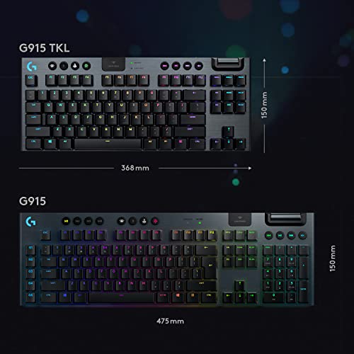 Teclado Mecânico Gamer Sem Fio Logitech G915 TKL com RGB LIGHTSYNC, USB ou Bluetooth, Controles de M