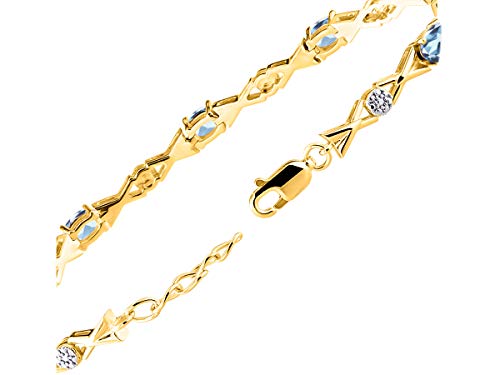 Image of Rylos Bracelets for Women Yellow Gold Plated Silver XOXO Hugs & Kisses Tennis Bracelet Gemstone & Genuine Diamonds Adjustable Fit 7 inch-8 inch Wrist, 10 Gorgeous 6X4MM Jewelry for Women Friendship Bracelets