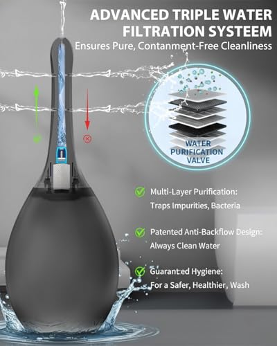 Image of Douches for Men Enema Bulb - Anal Douche Anti-Backflow & Leakproof, Flexible Silicone Tube, 7 Spouts, Shower-Connected, Portable Douche for Travel and Home 8.3oz, (Black)