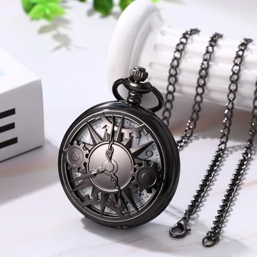 Image of JewelryWe Vintage Pocket Watch Cool Gear Steampunk Retro Pendant Necklace Watches for Men Women Halloween Costumes Daily and Office