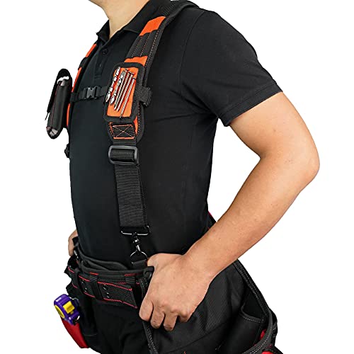 Image of MELOTOUGH Magnetic Tool Belt Suspenders with Magnetic WristBand for Work Belt Padded Suspenders Constrcution