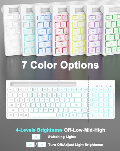 Image of Wireless Keyboard and Mouse Combo, 7 Backlit Effects, Light Up Letters, Rechargeable, Phone Holder, 6 Button Mouse, Ergonomic Tilt Angle, 2.4GHz Silent USB Keyboard Mouse for Laptop, PC