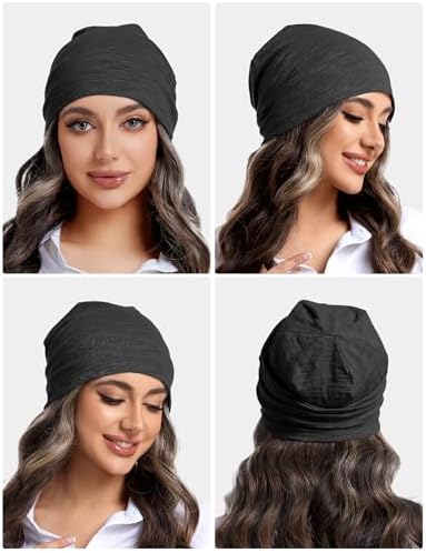 ROYBENS Lightweight 100% Cotton Slouchy Summer Beanie Men Women, Chemo Cap - 4