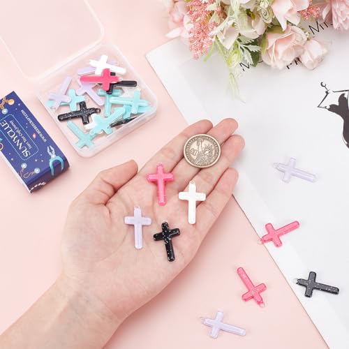SUNNYCLUE 1 Box 30Pcs Cross Charms Bulk Acrylic Cross Charm Halloween Mixed Colors Western Crosses Rosary Cross Charms for jewellery Making Charms Supplies DIY Crafting Necklace Bracelets Beginners - Image 3