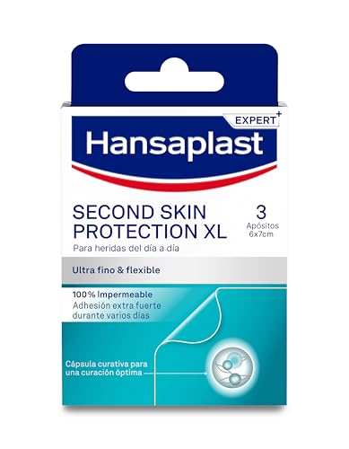 Hansaplast Second Skin Protection Apósito Avanzado XL, Apósito impermeable, ultrafino y flexible, Fuerte adhesión, Para aliviar el dolor y curar heridas, 3 uds.