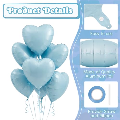 Image of 12 Pcs Light Blue Heart Balloons,18 Inch Heart Foil Balloons Love Balloon Valentine Balloon for Birthday Party Wedding Engagement Party Baby Shower Valentine Day Decorations