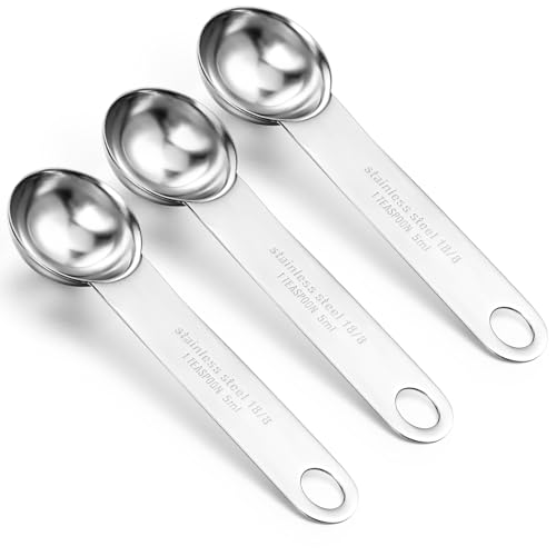 3Pcs 5ml Tablespoon Teaspoon Measuring Spoons Stainless Steel Metal Measuring Spoons Table Spoon Teaspoon Measure Scoop Kitchen Gadgets for Cooking Baking