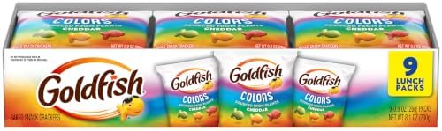 Goldfish Colors Cheddar Crackers, Snack Pack, 0.9 oz, 9 CT Multi-Pack Tray