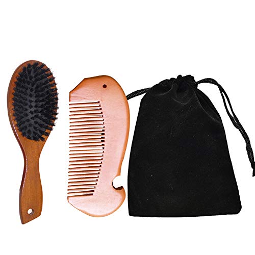 Boar Bristle Hair Brush Set,Boar Bristle Hair Brush for Women and Men, with Storage Bag and Fish Type Wooden Comb,Boar Bristle Hair Brush for Thin or Normal Hair,Adds Shine and Improves Hair Texture