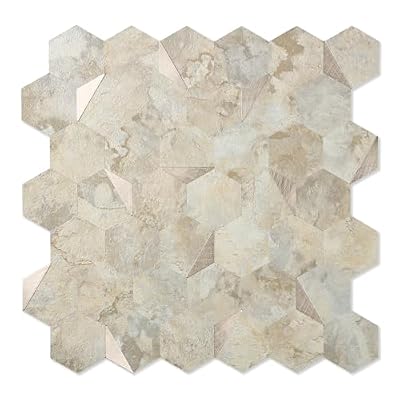OYASIMI 10-Sheet Heavy-Duty Hexagon Peel and Stick Backsplash, Thick Waterproof &Heat Resistant Stick on Wall Tiles, Ecru Beige Stone Mosaic for Kitchen & Bathroom, Strong Adhesive Permanent PVC Tiles