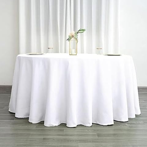 Balsa Circle Balsa Circle10 pcs 120 inch White Round Tablecloths Fabric Table Cover Linens for Wedding Party Polyester Reception Banquet Events Kitchen Dining Cover