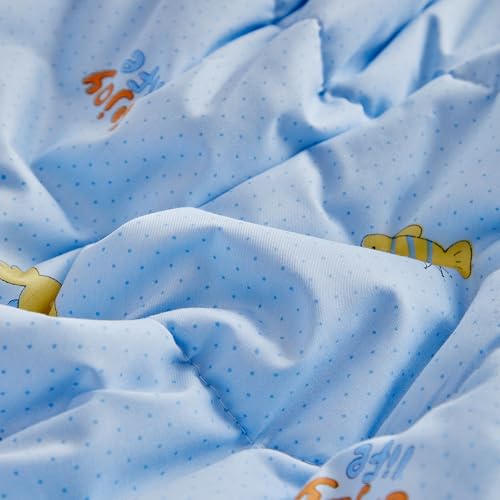 Image of DuShow Cotton Toddler Bedding Set,4 Piece Toddler Bed Comforter Sets, Blue Fish Pattern for Kids Boys and Girls,Includes Quilted Comforter,Fitted Sheet,Top Sheet,and Pillow Case