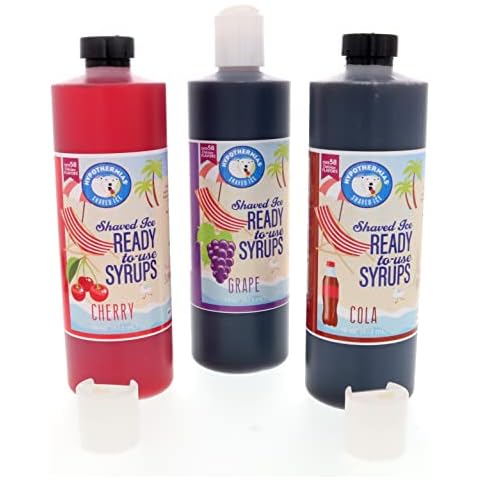 Hypothermias 3 Pack Pints (16 Fl Oz Each) in BPA-Free Plastic Bottles with Pour Top - Cherry, Grape and Cola Shaved Ice and Snow Cone Syrup - Non-GMO 100% Pure Cane Sugar - No Corn Syrup Cover