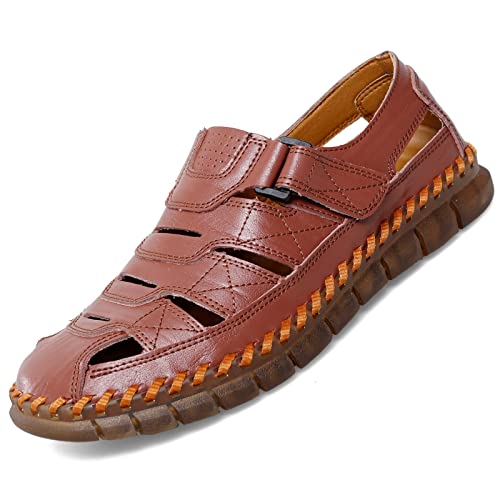 MAIZUN Men's Sandal Leather Casual Closed Toe Beach Fisherman Shoes Outdoor Summer Sports Sandals