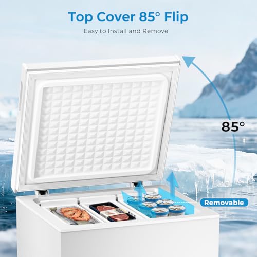 Antarctic Star Chest Freezer 5.0 Cubic Feet Compact Freezer with Removable Baskets, Top Open Door Deep Freezer, Adjustable Temperature for Home Dorm, Bar, Basement, Kitchen, White - Thumbnail 5