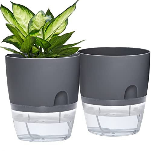 Comparison: Best Pots For Bottom Watering 9 ETGLCOZY Self Watering Planter for Indoor Plants, 2 Pack 9.3 Inch Flower Pot Modern Decorative Plastic Planter with Extra Large Water Storage for All House Plants, Flowers, Herbs(Gray)