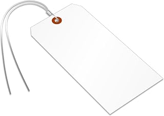 SmartSign Blank White Tag with Wire | 6 1/4" x 3 1/8" Size 8 Tear Proof Polypropylene, Pack of 25