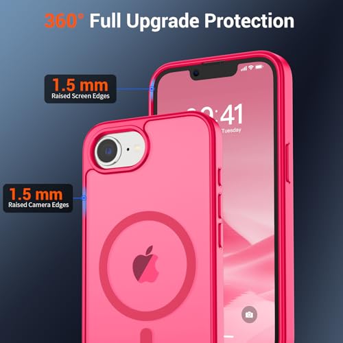 Image of SUPFINE Magnetic for iPhone 17e Case /iPhone 16e Case (Compatible with MagSafe)(Military Grade Drop Protection) Slim Translucent Matte Shockproof with Anti-Fingerprint Phone Case,Hot Pink