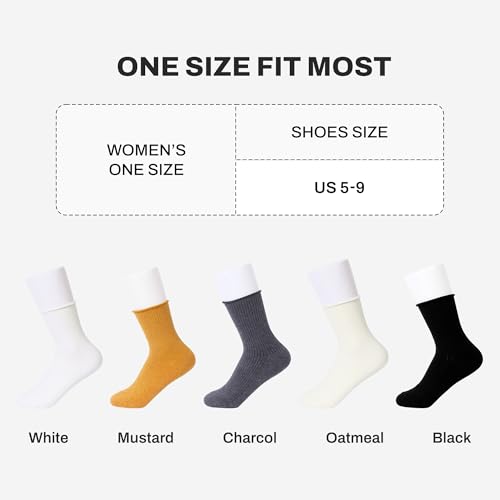 Image of Feeto Women's Roll Top Socks - Fashionable Cotton Crew Socks, Multi-Colors Mix, Made in Korea - 6 Pairs