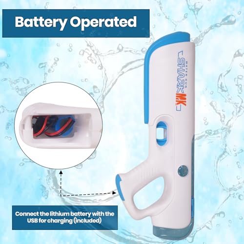 Image of WISHKEY Shark Themed Water Gun Toy for Kids, Continuous Water Emission with Automatic Water Absorption, Strong Water Beam, USB Rechargeable in-Built Battery, 4+ Years (White, Pack of 1)