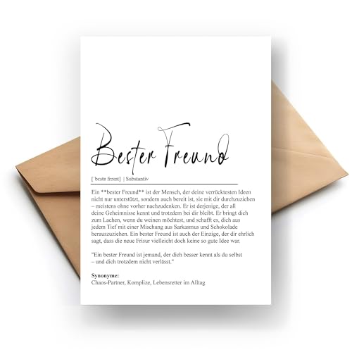 Bester Freund Klappkarte Witzige Definition Ideal als Geburtstagsgeschenk Dankeschön Spaßige Überraschung Qualitätsdruck