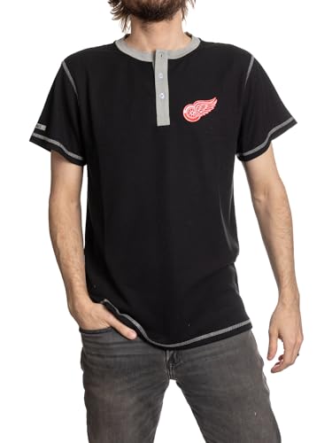 Calhoun NHL Surf & Skate Mens Short Sleeve Henley Waffle Shirt (Detroit Red Wings, Large)