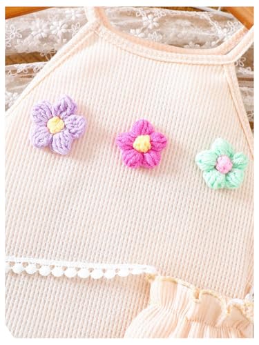 GORGLITTER Girl's Flower Crochet Bodycon Dress Summer Cute Beach Hawaii Vacation Sleeveless Fringe Mini Dress with Bag4