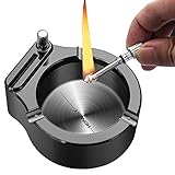  KHAMEO 2 Po En Métal Correspond À Des Briquets de Table Plus Légers Et Au Cendre Des Cendriers Rechargeables Plus Légers Flammes Doux En Cuir Butane Plus Léger Pour La Cuisine de Camping Gril/Noir