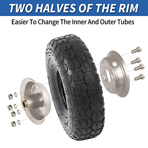 GICOOL 4.10/3.50-4" Tire and Wheel, 10" Pneumatic Tire, with 2.25" Offset Hub, 5/8" Axle Bore Hole, Sealed Bearings, for Hand Truck Trolley Dolly Garden Wagon Gorilla Cart Wheel Replacement, 2 Pack