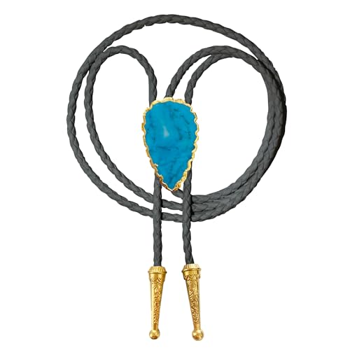 Image of Daisy Del Sol Gemstone Bolo Tie Braided Vegan Faux Leather Natural Stone Gold Handmade Necklace Adjustable Boho Western Jewelry