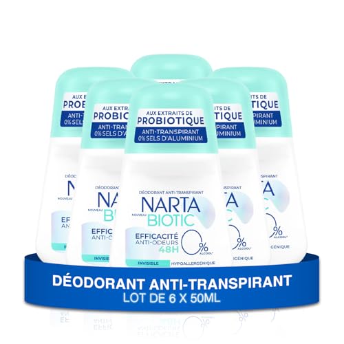Déodorant bille Narta Biotic femme anti-transpirant 48h sans alcool lot de 6 flacons de 50ml