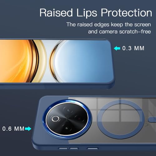 Image of KARWAN️ Translucent Hybrid Case with Metal Ring Phone case Cover for Vivo Y300 Pro|Compatible with N52 Strong Magnets Mag| Wireless Compatible (6.77 inch) (Blue)