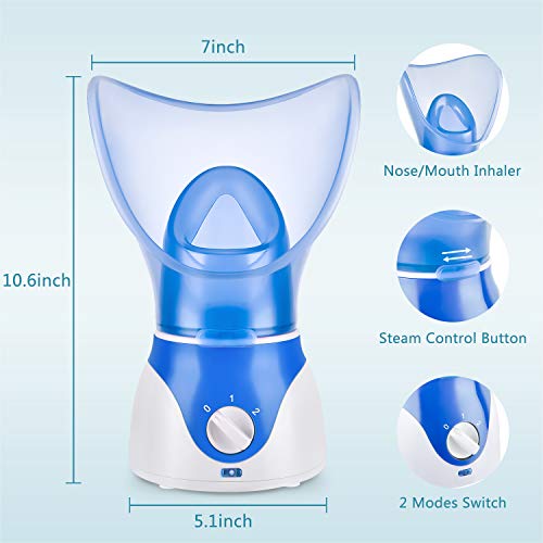 Face Steamer for Facial Deep Cleaning, Facial Steamer for Women, 2 Modes Nano Ionic Facial Steamer for Unclogs Pores, Hydrating, Blue(Include Blackhead Remover Kit, Brush, Headband) - Thumbnail 6