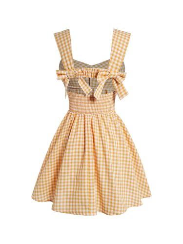 Image of Floerns Women's Plaid Ruched Bust Sleeveless Vintage Bowknot Pleated Short Dresses