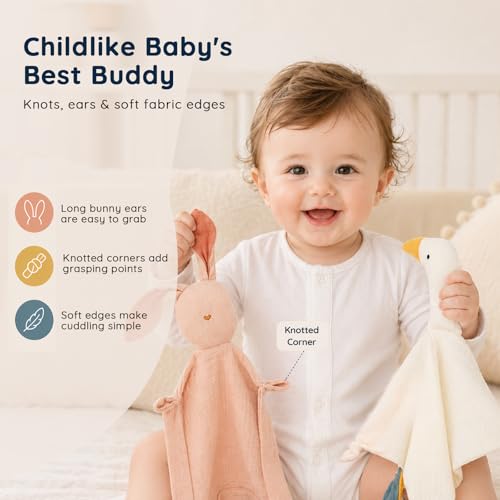 Image of 2-Pack White Goose & Pink Bunny Organic Cotton Muslin Lovey Blanket | Soft Muslin Comfort, Easy Grip Design, Teething Comfort, Self-Soothing Support