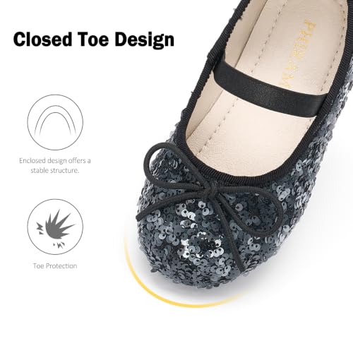 Image of PHIRAMIN Toddler Flower Girl Glitter Dress Shoes Little Girl Ballet Flats Bow Wedding Party